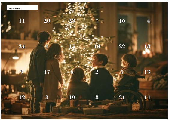 Motiv des Wahlstedter FamZ-Adventskalenders mit 24 nummerierten Tuerchen